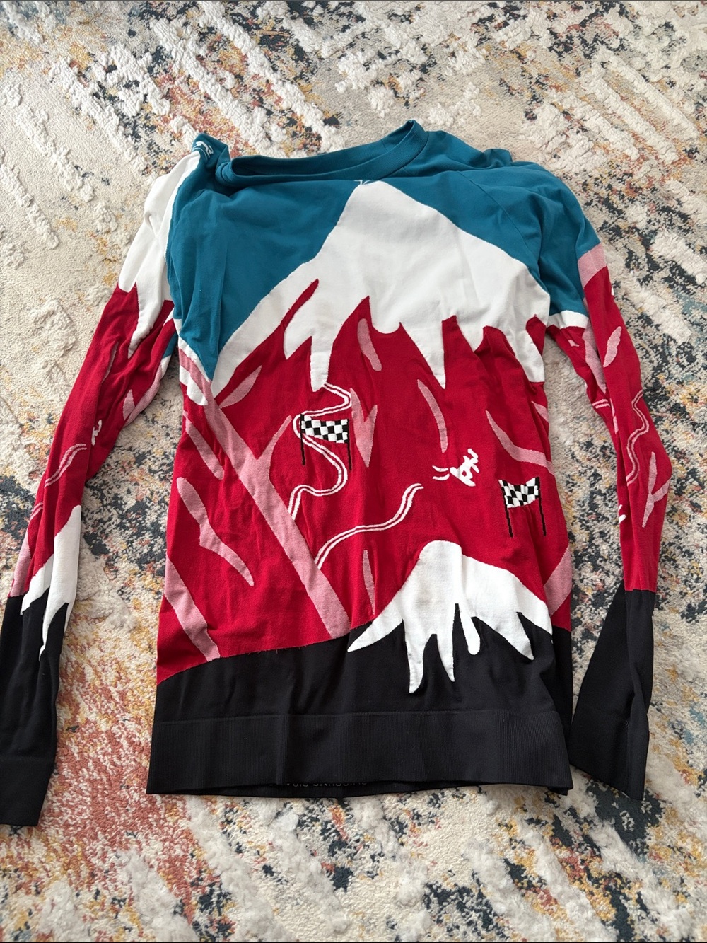 Sweaty Betty Base Layer Long Sleeve Mountain Graphic Top - Red, Teal, White